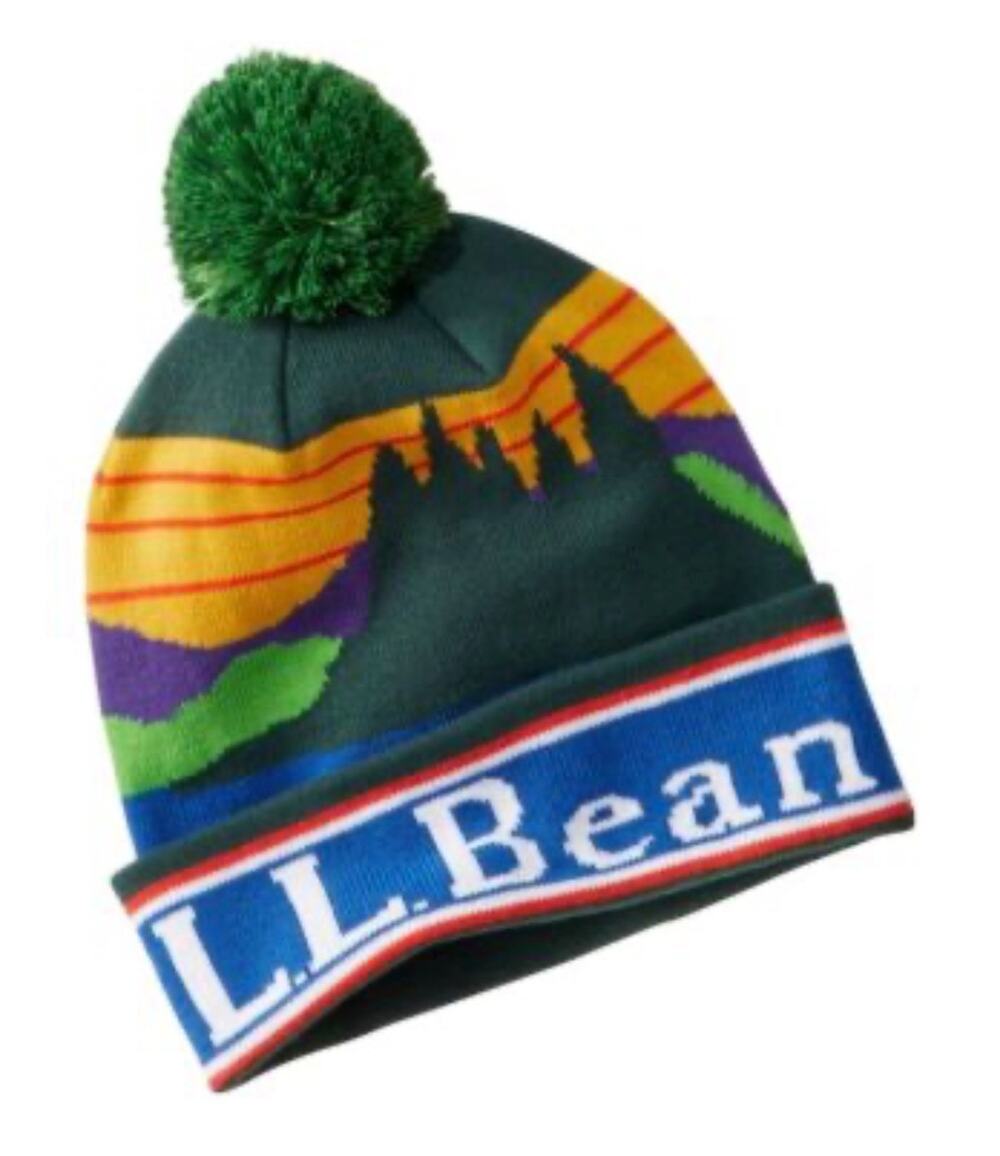 L.L. Bean Mens HATS Katahdin Pom Graphic Beanie Wide Cuff SKI Hat